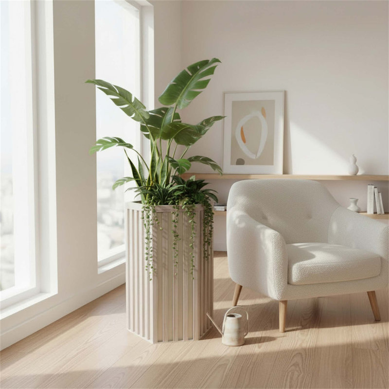 Jardinière à colonne hexagonale SM, Brun cendré, H 30,25 po x l 16,50 po x P 14,38 po