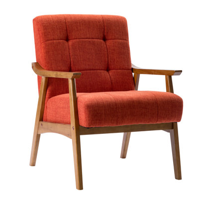 Ameer Tufted Fabric Accent Chair with Rubberwood Legs