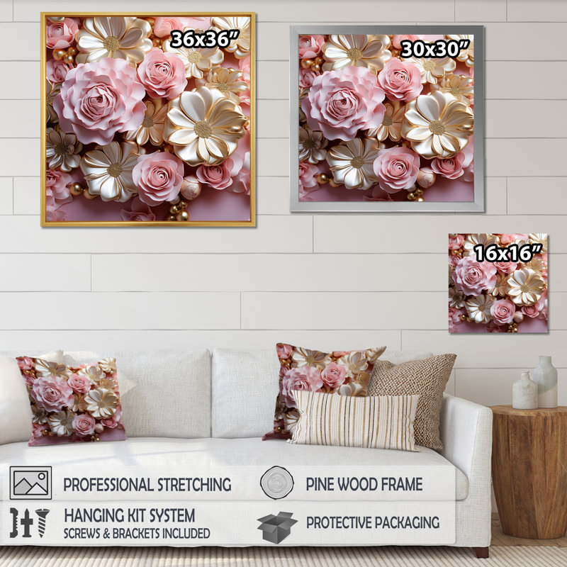 Impression sur toile Tender White and Light Pink Flower, H 36 po x l 36 po x P 1,5 po, Toile tendue