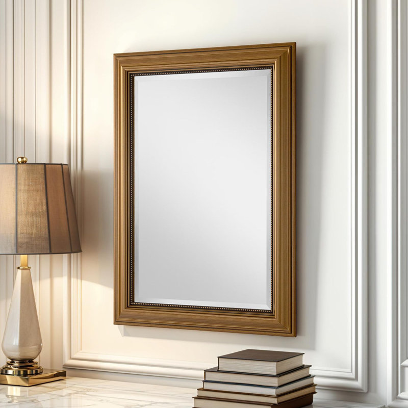 Magdalene Beaded Framed Wall Mounted Accent Mirror, 62.5cm H x 77.5cm W, Gold