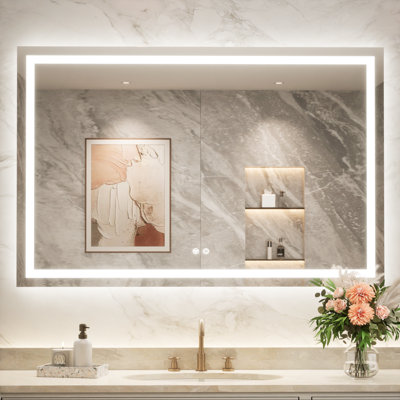 Cardier Front and Backlit Wall Mount Bathroom LED Vanity Mirror with 3-Color Adjustment, Shatterproof, Tempered Glass