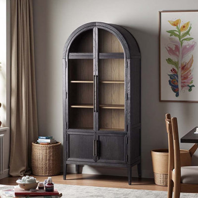 Solid Wood Arched Display Cabinet With Glass Doors