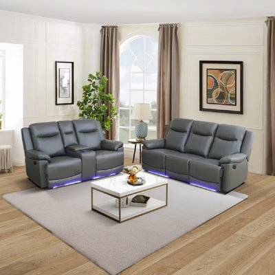 Mattes 2 Pieces Breathing Leather Living Room Recliner Sofa Set