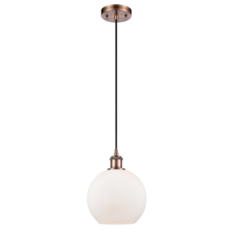 Luminaire suspendu sphère 1 lumière Baptista, Cuivre antique, Blanc mat