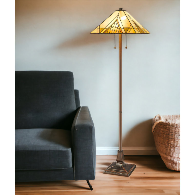 Amarily 62" Brown Two Light Beige And Brown Geometric Stained Glass Floor Lamp