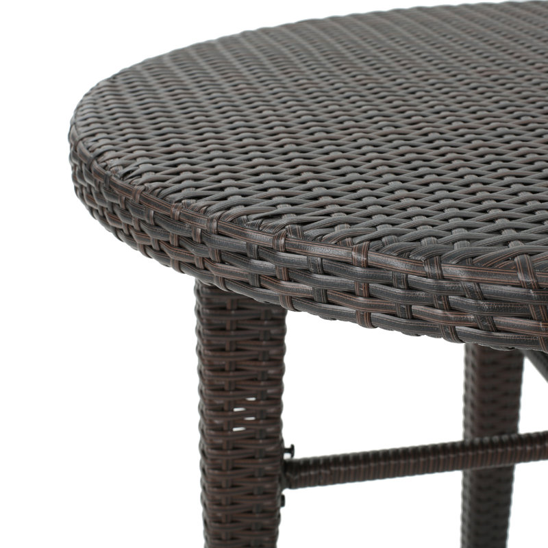 Table de bar d'extérieur, plateau rond de 34 po, rotin brun foncé tissé