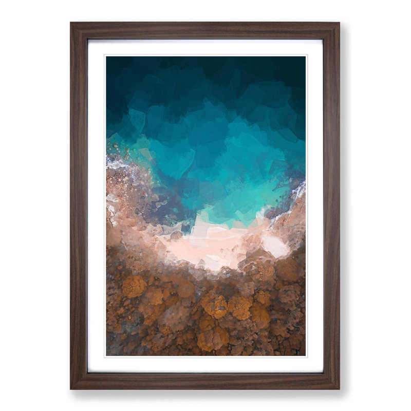 Reef Beach in Australia in Abstract - Picture Frame Graphic Art Print, 87cm H x 62cm W x 2cm D, Walnut Framed