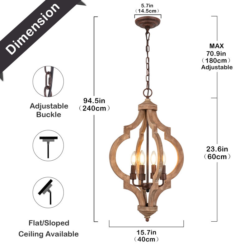 Luminaire suspendu en bois 4 lumières