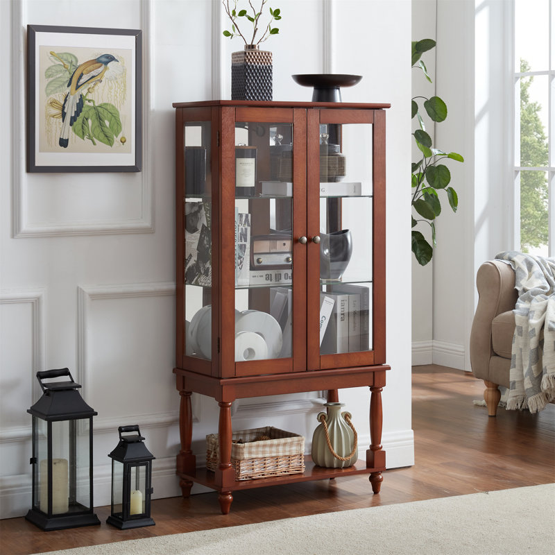 Vitrine lumineuse avec espace de rangement ouvert, Noyer