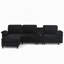 Canapé modulaire moderne en L avec rangement tout-en-un, poches d'accoudoirs de rangement latérales, console centrale avec porte-gobelet, repose-pieds avec rangement relevable, siège confortable à plusieurs places - noir