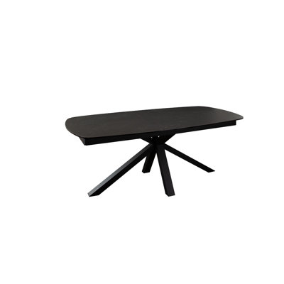 Table de salle à manger Jole, plateau en verre céramique noir extensible de 70 à 118 pouces, base en métal