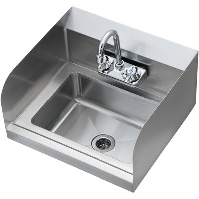 Lavabo à main commercial avec robinet et éclaboussure latérale, lavabo en acier inoxydable pour le lavage, petit lavabo à main, lavabo mural pour restaurant, cuisine, bar, garage et maison, 17 x 12,8 po