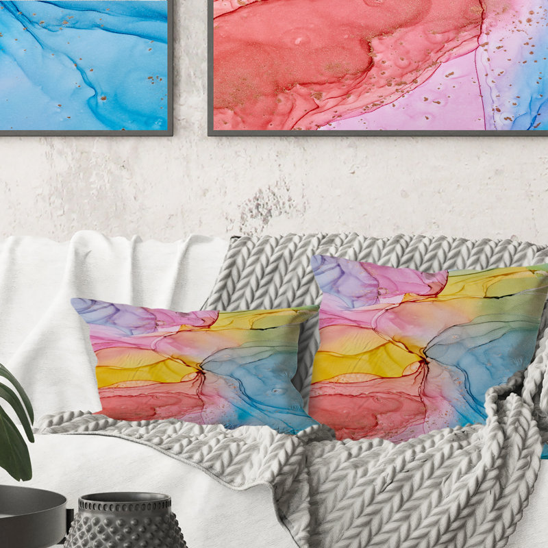 Coussin Fluid Art In Pastel Tones II - Modern Printed, 16 po x 16 po