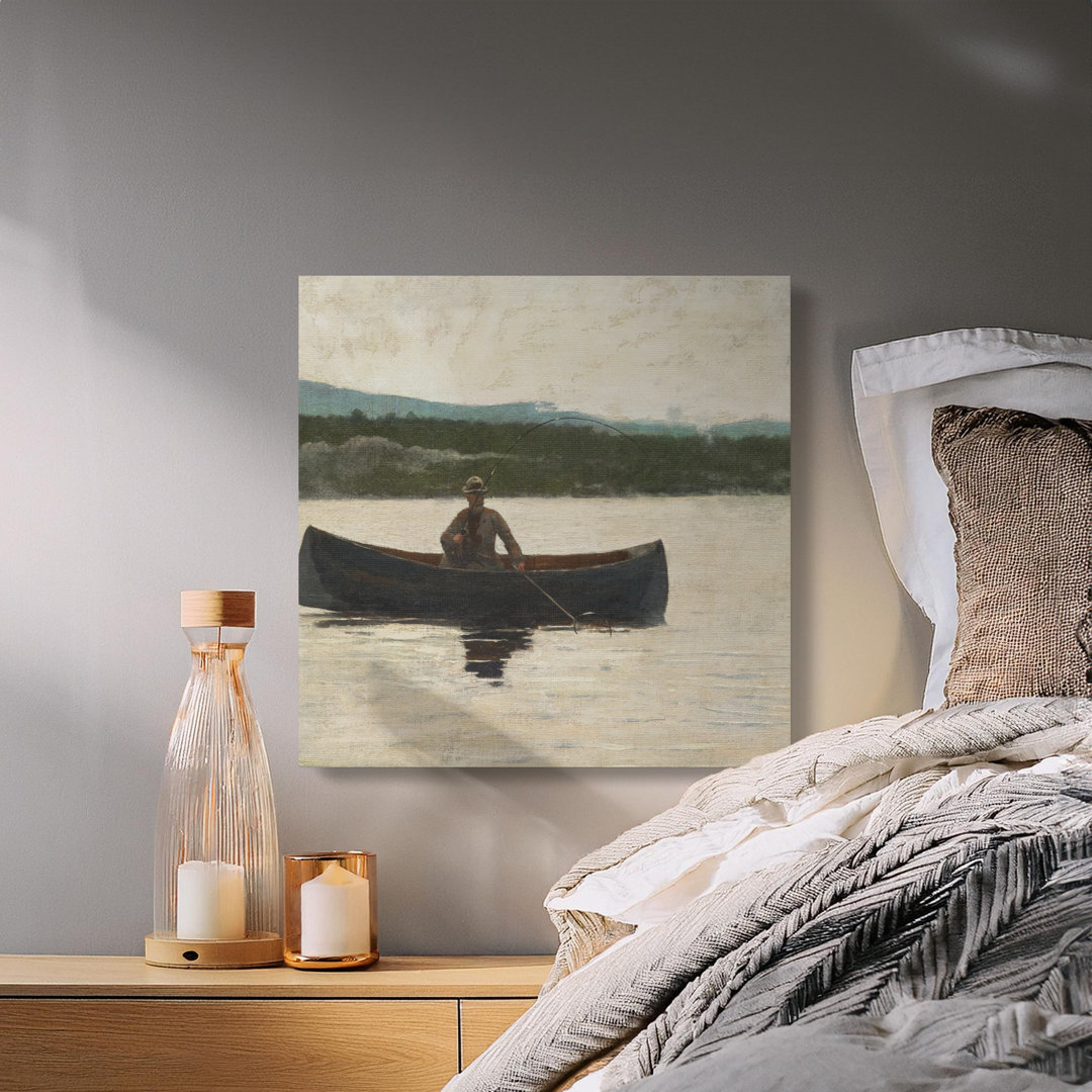Fisherman Canoe Lake Canvas Wall Art