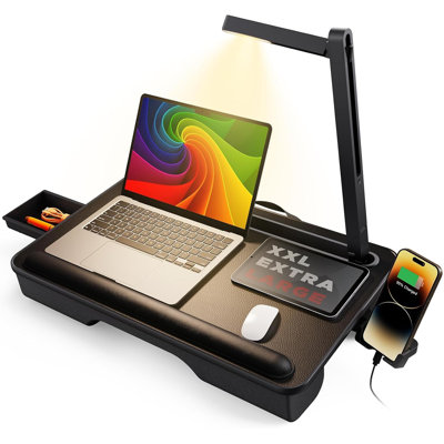 Lap Desk with Storage Drawer – 21.3" Extra Large Laptop Stand with USB Light