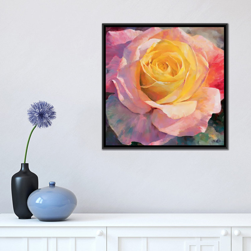 « fleur i », impression sur toile, H 18 po x l 18 po x P 1,5 po, Toile encadrée noire, Pas de tapis