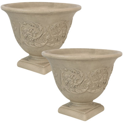 Pot de fleurs d'extérieur rond en polyrésine 16 po x 16 po x 13 po Darcy - ensemble de 2