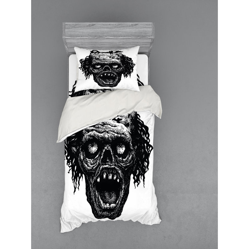 Ensemble de housse de couette en microfibre noir / gris foncé, Housse de couette simple TG + 2 articles suppléme