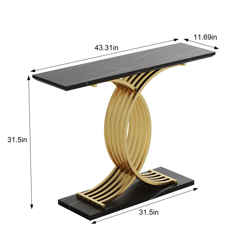 Table console rectangulaire RARLON en MDF et métal, 110 cm L x 29,7 cm P x 80 cm H