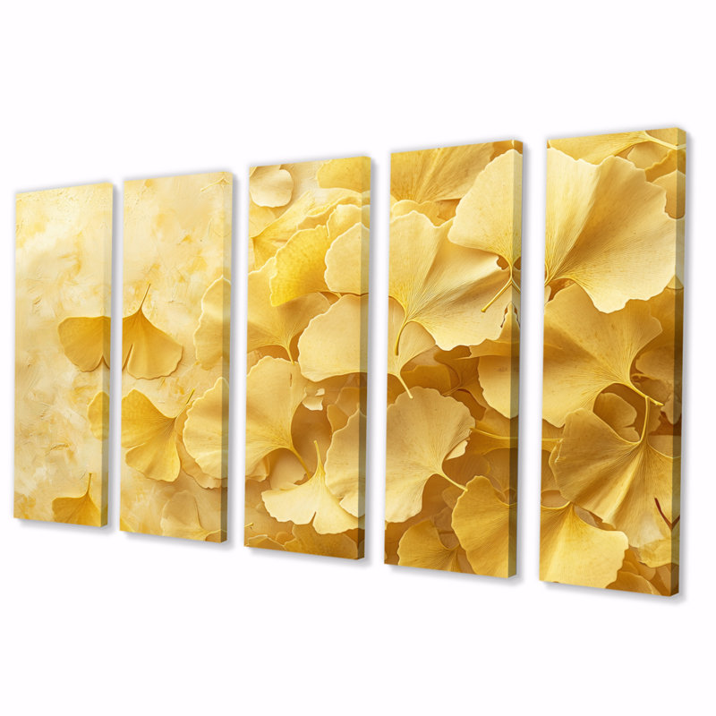 «Golden Ginkgo Leaves» Harmoy III - art mural Ginkgo - ensemble d'art mural traditionnel, H 32 po x l 80 po, 5