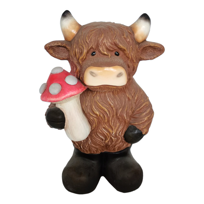 Statue vache Highland avec champignon