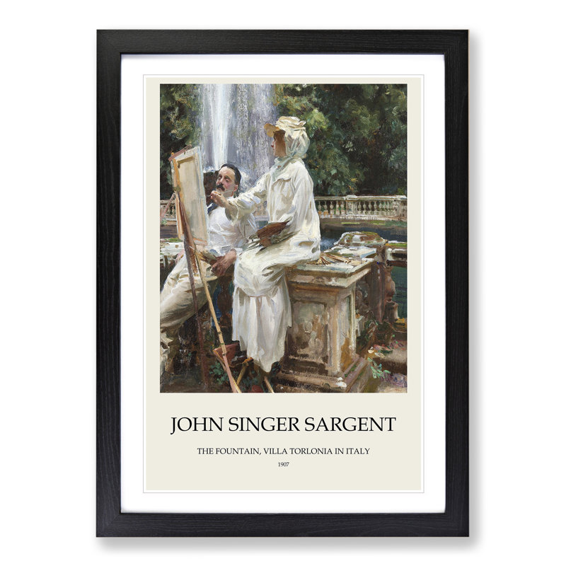 The Fountain, Villa Torlonia by John Singer Sargent - Picture Frame Painting, 36cm H x 27cm W x 2cm D, Black Framed