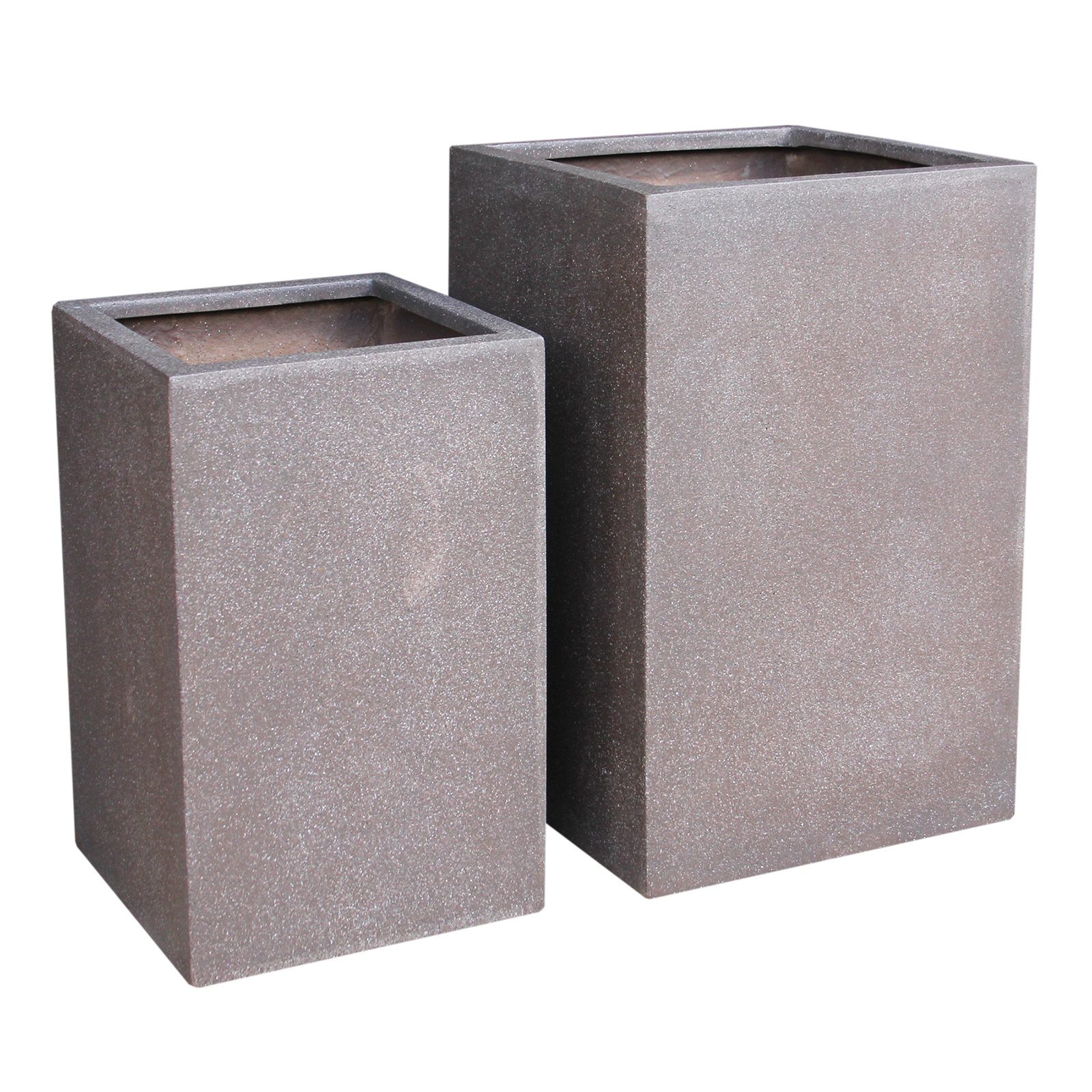 Poly 2-Piece Poly Fiber Stone Pot Planter Set, Brown
