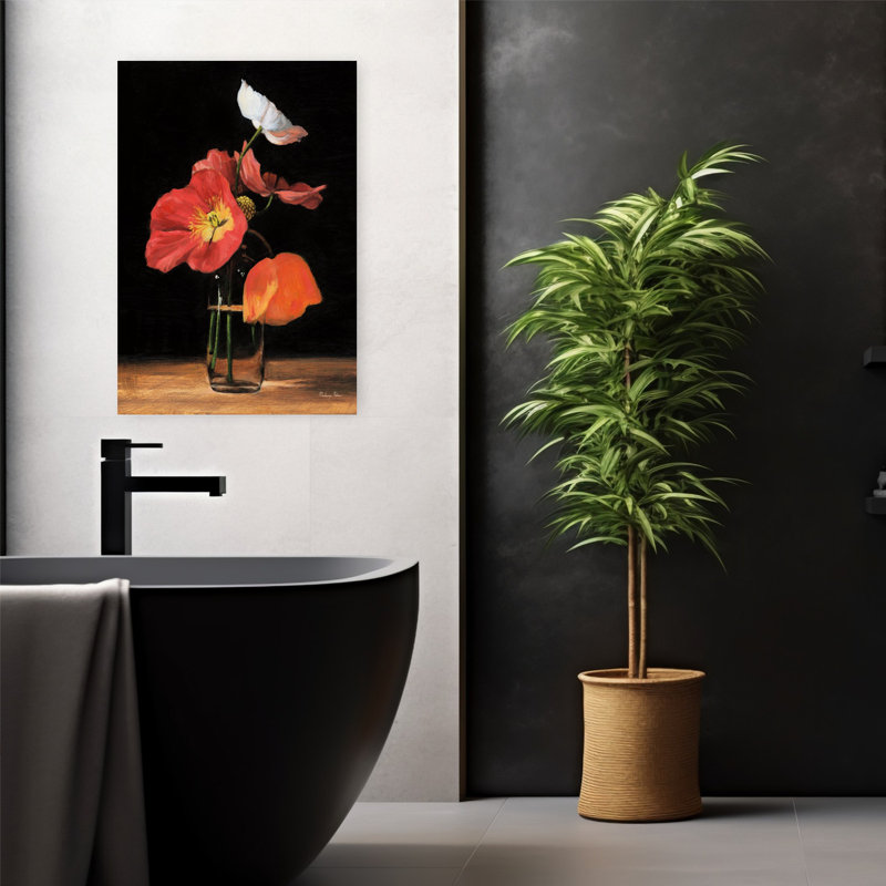 Art contemporain coquelicot, H 24 po x l 16 po
