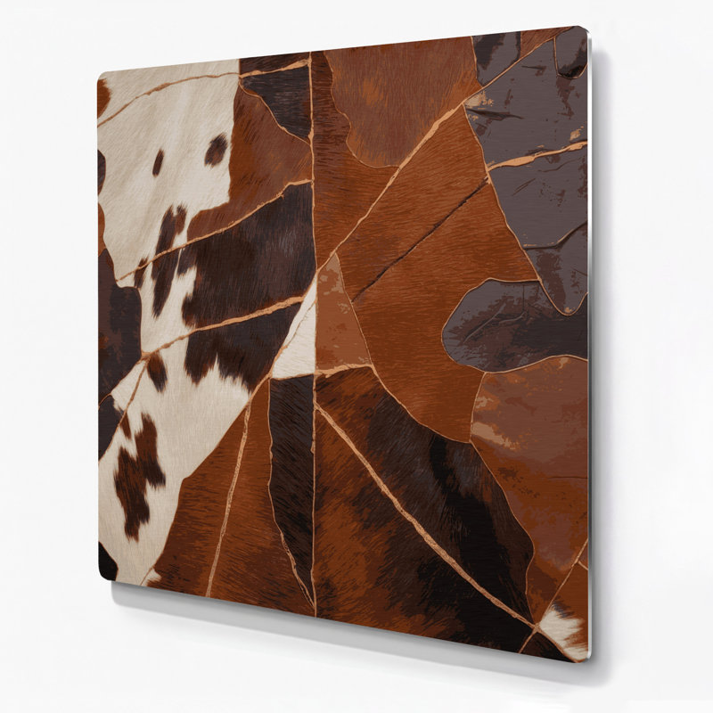 Art mural en métal brun, motif sud-ouest en cuir de vache 208, H 384 po x l 384 po x P 0,05 po