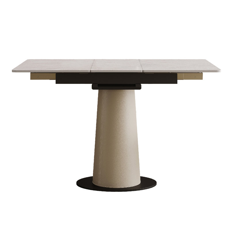 Table de salle à manger rétractable à dalle de roche pliante, table carrée extensible moderne avec base en acier inoxydable revêtue de cuir, table de cuisine à double usage peu encombrante