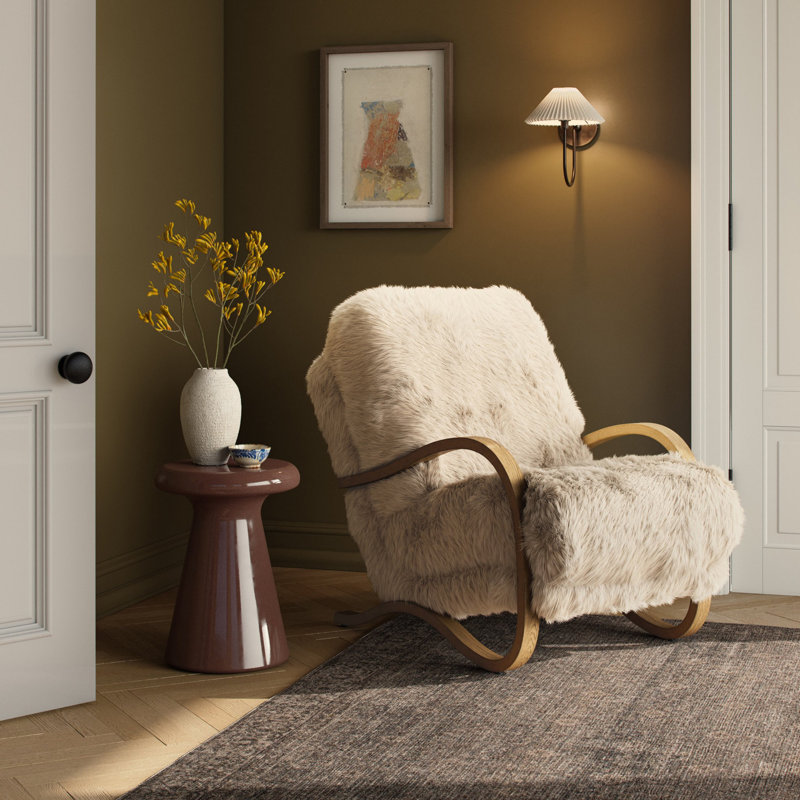 Fauteuil Parkhill, Chêne fumé vieilli, Fourrure champagne mongole