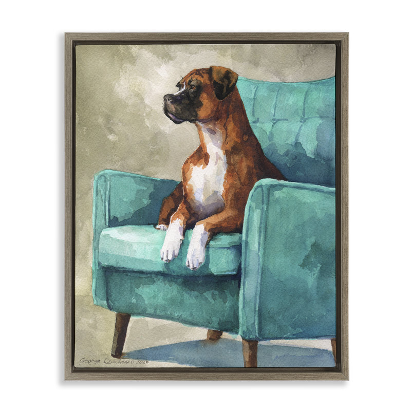 Boxer majestueux sur cadre flottant de fauteuil, design par George Dyachenko, H 31 po x l 25 po