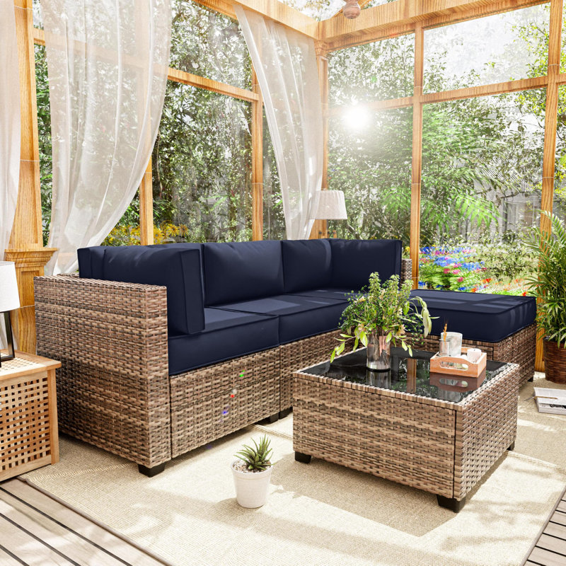 9-Piece Outdoor Replacement Cushion Set Seat/Back Cushion (Set Of 3 Seats , 5 Backs,  1 Footrest), Navy