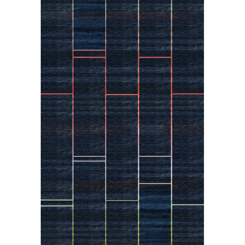 Tapis en polypropylène à motif rayé de couleur bleu marine Sidewalk, Rectangle 4 pi x 5 pi 11 po