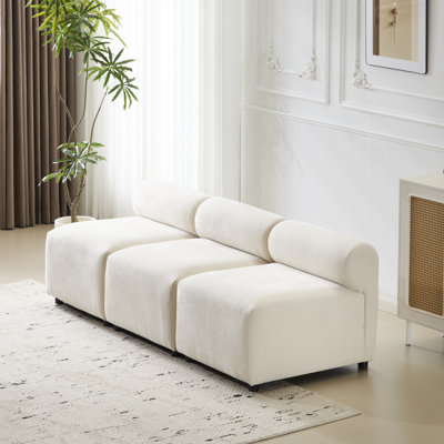 Ensemble de sièges modulaires 78 pouces en tissu beige 78 po 3, sans accoudoirs, structure en bois massif, ressorts à arc et rembourrage en mousse haute densité, combinaison flexible pour différentes pièces, facile à assembler