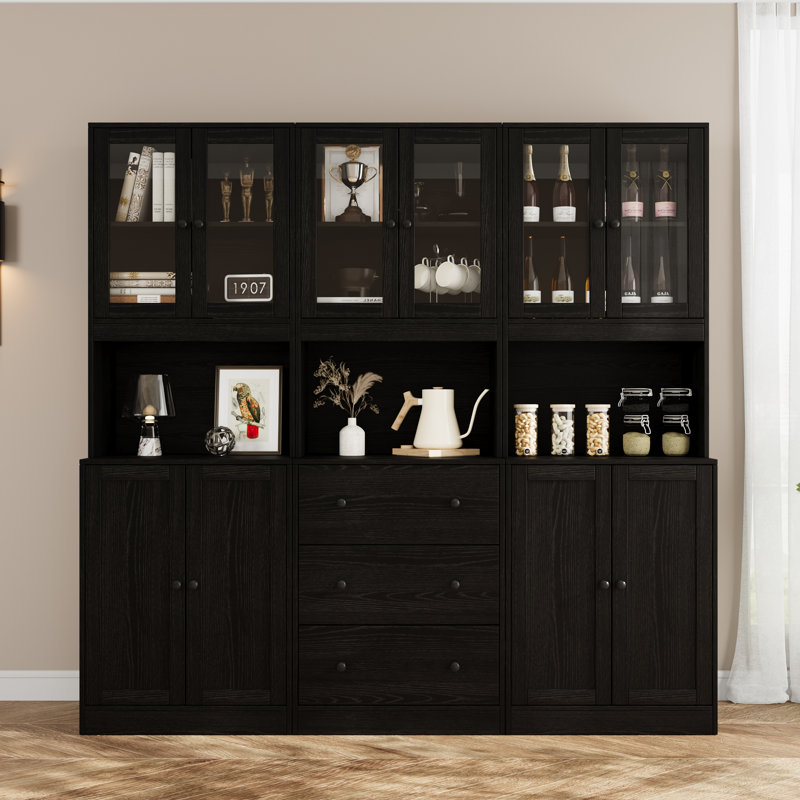 Book Cabinet Storage Bookcase, 5-Tier Modern Bookshelves With 3 Large Drawer And Glass Door(A+2B), Black