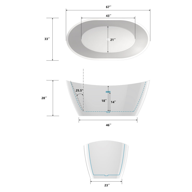 67'' x 30'' Freestanding Soaking Plastic / Acrylic Bathtub