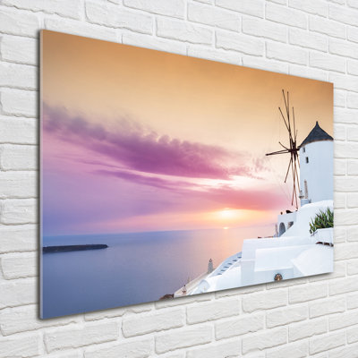 Glass Print Wall Art 100X70cm Image Printed On Glass Decorative Wall Picture Behind Toughened / Tempered Safety Real Glass For Kitchen & Living Room Theme:Santorini Greece