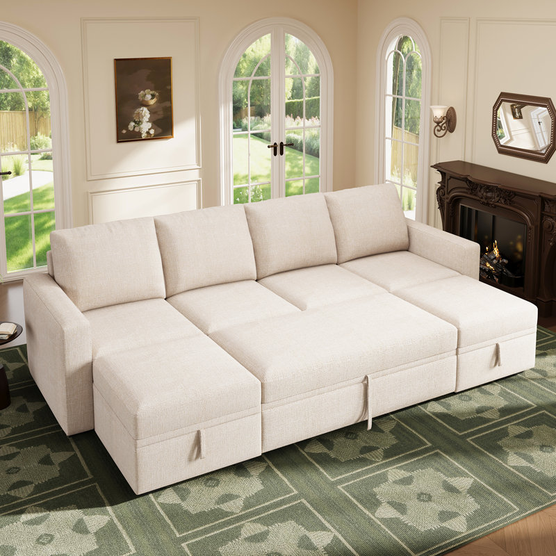 Canapé-lit modulaire en U Lynmouth, Beige Polyester