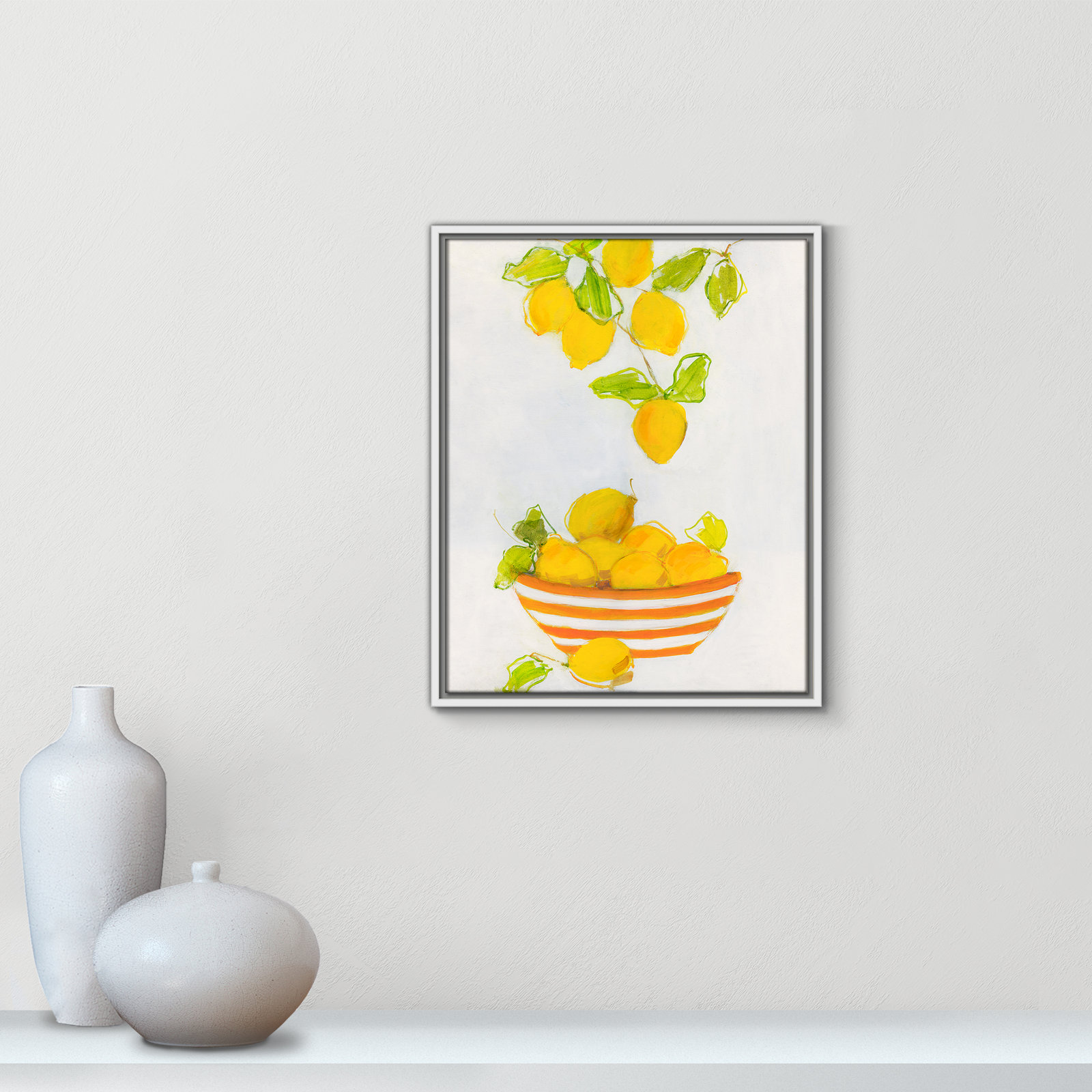 Darcy "Lemonlicious" Painting by Sally Swatland, 21.5" H x 17.5" W x 2" D, White Framed Canvas