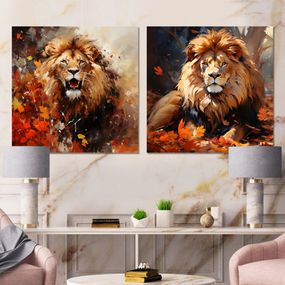 Lion Wild Portrait Serenade I - Lion Metal Wall Art Square Set Of 2
