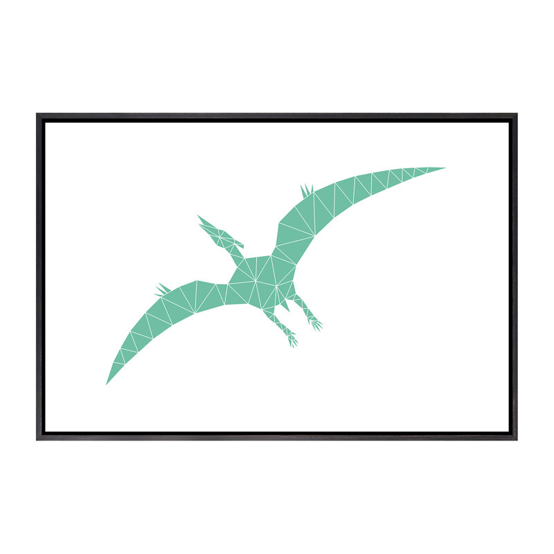 Geometric Dino Pterodactylus - impression d'art graphique, Toile avec cadre noir patiné, H 18 po x l 26 po x P 1,5 po