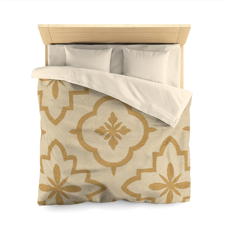 Microfiber Duvet Cover Boho Style, Design 34, Queen Duvet Cover, Cream