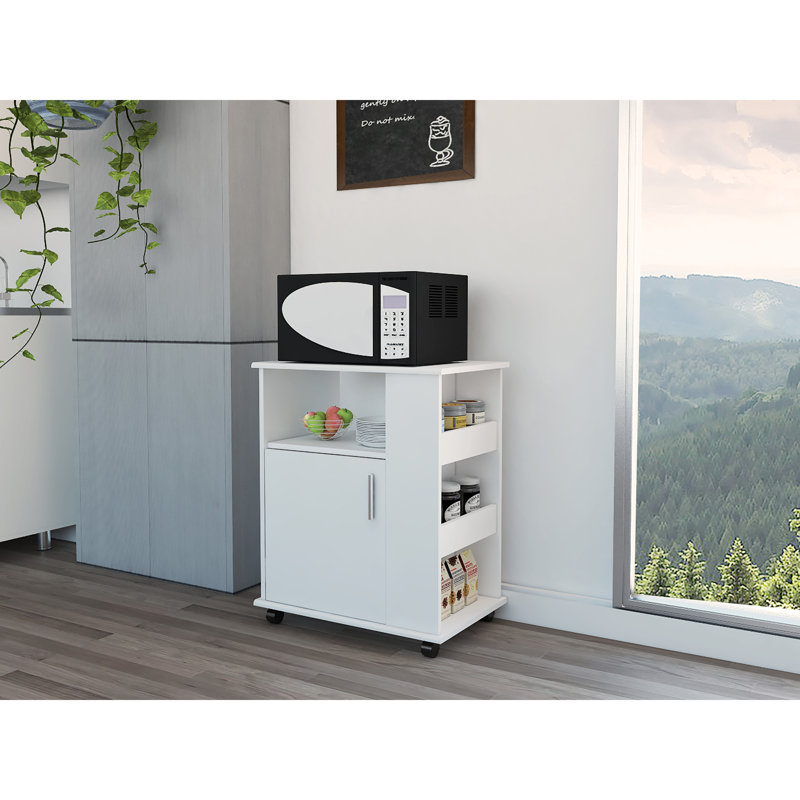 Kit Lower Microwave Cabinet, Single Door, Three Side Shelve -White, White