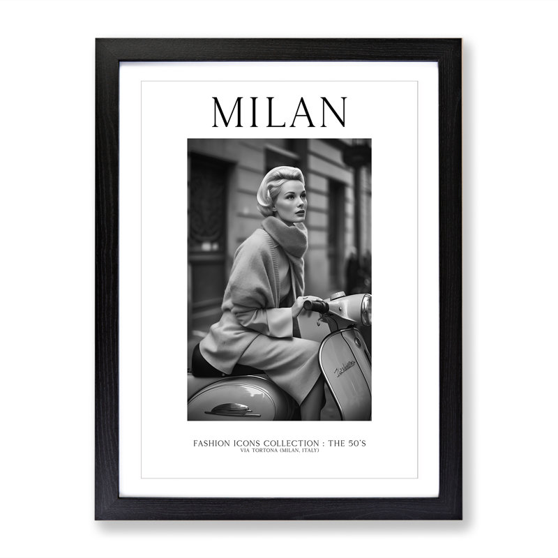 Fashion Travel Poster Woman Milan Italy - Framed Print, 46cm H x 34cm W x 2cm D
