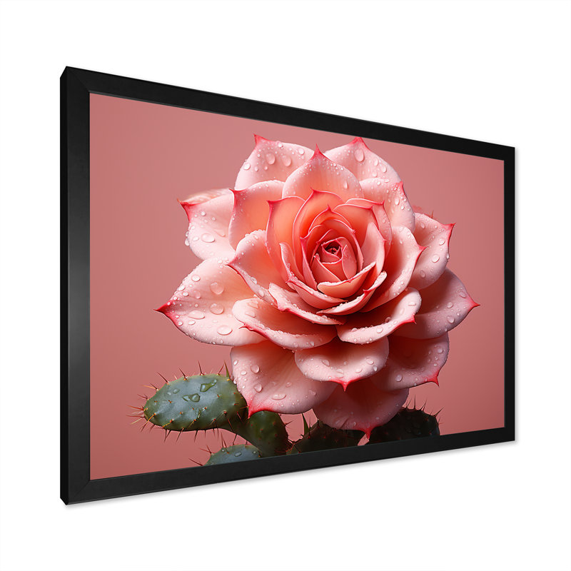 Cactus Rose Resilience I - impression, Cadre flottant blanc, H 16 po x l 32 po x P 1 po