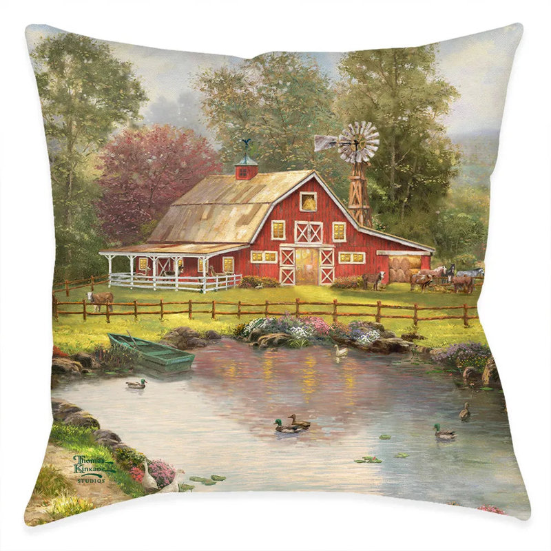 Coussin décoratif Thomas Kinkade Red Barn Retreat
