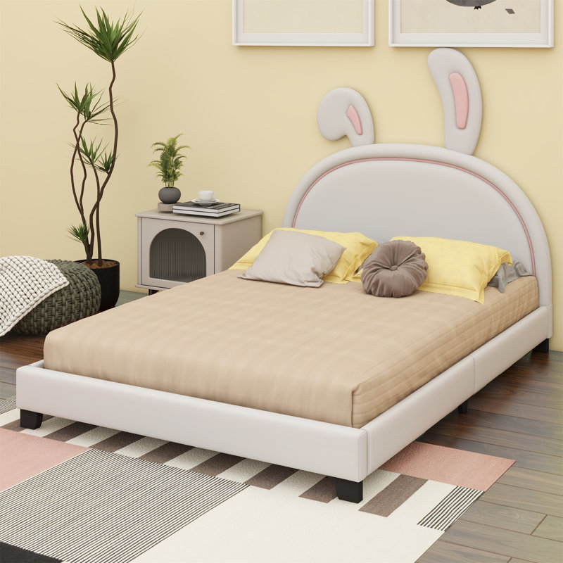 Upholstered PU Leather Platform Bed, Full, White