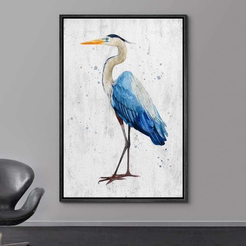 Blue Heron, oiseau sur toile, H 24 po x l 16 po x P 1,5 po, Cadre flottant noir