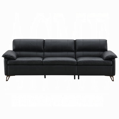 Bernie Oversized Sofa, Metal Legs, Black Top Grain Leather 109 Inch
